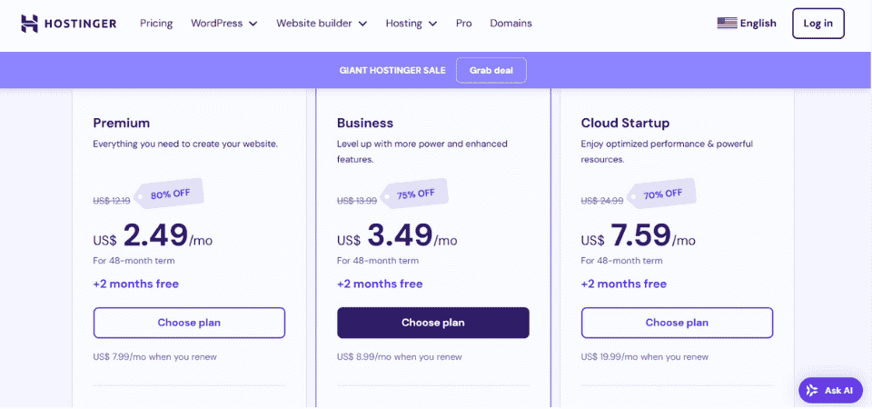 hostinger-price-page
